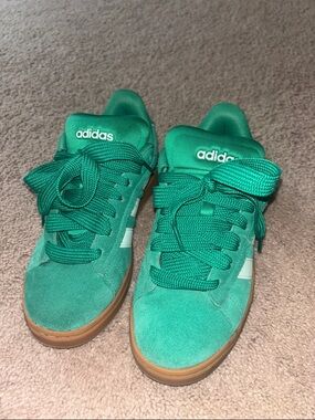 adidas Teal Green Suede Low-Top Sneakers with Gum Sole
